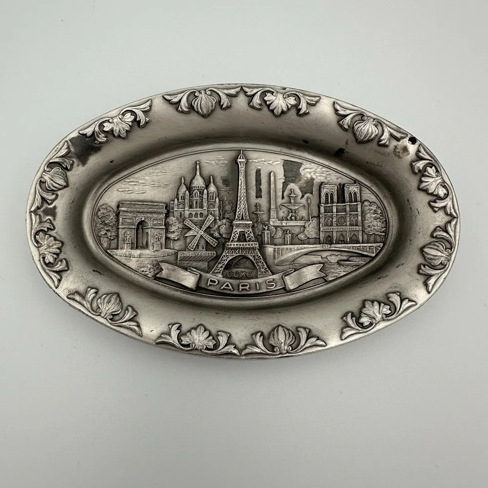 Isaac Decor Exclusif‎ Creation Pewter Oval Trinket Dish Parisian Landmarks Paris